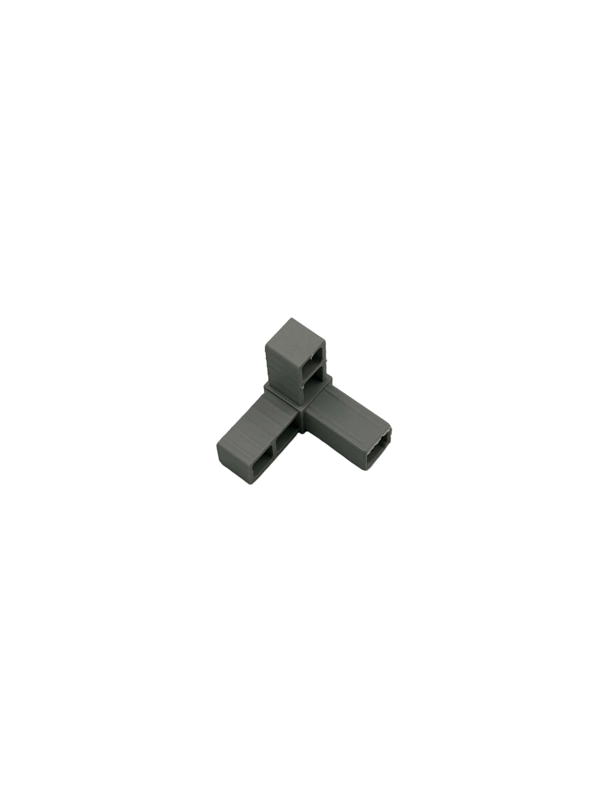 L-Verbinder mit 1 Abgang für 20x20x1,5 mm Vierkantrohre aus Kunststoff.