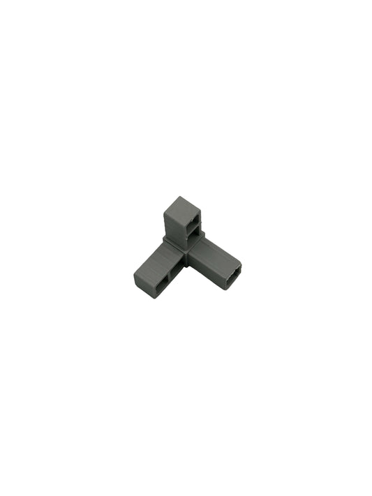 L-Verbinder mit 1 Abgang für 20x20x1,5 mm Vierkantrohre aus Kunststoff.